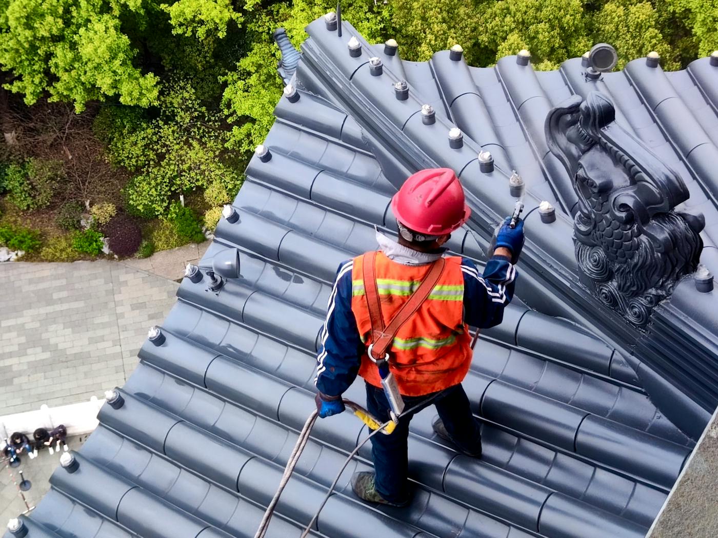 Roofing work on a UK construction site